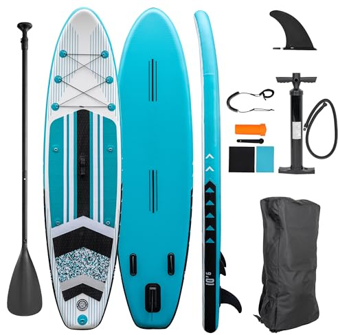 Tavola da Stand Up Paddle e4fun, Turchese, 320 x 81 x 15 cm, gonfiabile, inclusa pagaia, pompa, zaino, kit di riparazione