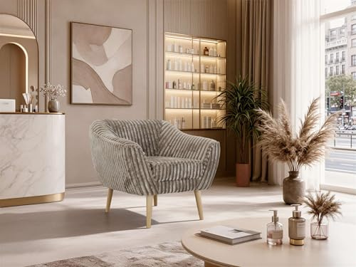MKS MEBLE Sofa PIRS 1-Sitzer - Skandinavisches Design Couch, Gesteppte Polsterung, Wellenfederung, bequemes Polstersofa für Wohnzimmer - Buche Beine, Hellbraun Cord