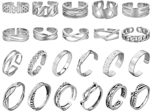 HTTDSLF 22 Stück die Öffnung ist verstellbar Silber Ringe Herren, Ringe Herren Edelstahl Ringe Set Silber, Vintage Kette Ringe, Ehering Hochzeitsringe Herren Gravur