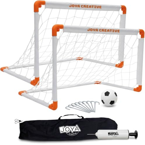 Joya Creative – Fußballtor-Set (2er-Set) – inklusive Fußball, Ballpumpe und Tragetasche – 90 x 60 x 60 cm – Fußballtore für Kinder – kleine Fußballtore – zusammenklappbar mit Klicksystem