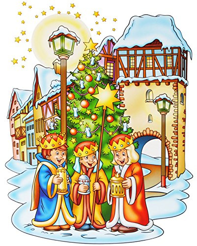 alles-meine.de GmbH 3 Stück XL Fensterbilder - Winter & Weihnachtsmotive - Sternsinger/heilige DREI Könige - statisch haftend - selbstklebend + wiederverwendbar/Weihnac..