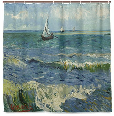ISAOA Van Gogh Duschvorhang, Kunstgemälde, wasserdicht, schimmelresistent, antibakteriell, personalisiertes Design, Polyester, 180 x 180 cm, mit 12 Haken
