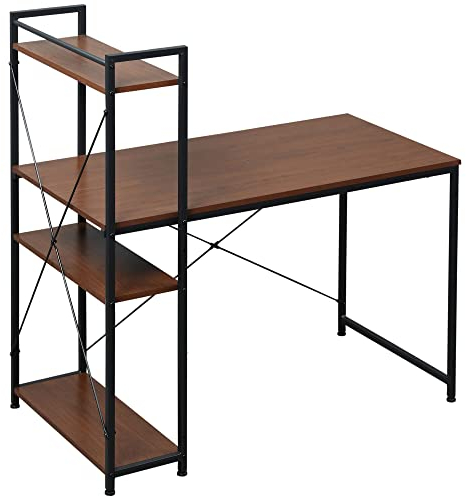 HOMCOM Computer Desk with Storage Shelves on Left or Right, Industrial Reversible Writing Desk for Home Office, Study, Easy Assembly, 120 x 64 x 121cm, Walnut and Black