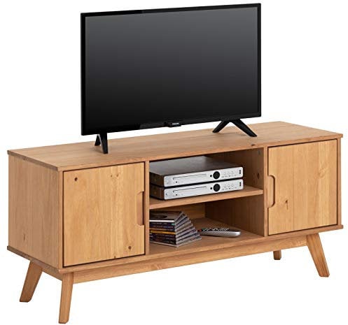 IDIMEX Meuble TV Tivoli L 114 cm en Bois Massif Finition laquée avec 2 Portes et 2 niches au Style scandinave Design Vintage Nordique, pour télé jusqu'à 127 cm