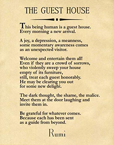 Rumi Quote The Guest House Poem by Rumi Inspiring Poem Guest House Decor Guest House Wall Art Poetry Sign Poetry Wall Art Poem Decor (28cm x 43cm, Parchment)