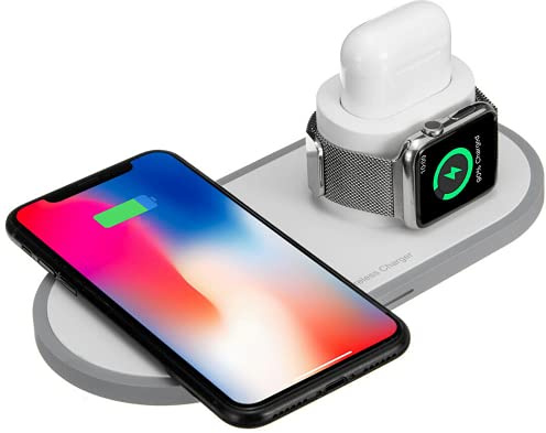 Wisam 3-in-1 QI Charger 10W Ladegerät kabellos, 3-in-1 Ladestation geeignet für Apple Watch, iPhone XS, X, 8 und Airpods