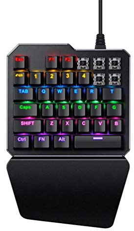 KUANDARMX Gaming Keyboard One Handed Mechanical Gaming Keypad Half Keyboard Multimedia Function Key Portable Mini Single Gamer Keypad with Wrist Rest for Computer/pc/laptop, D