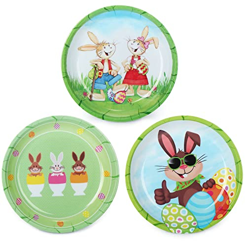 com-four® 3x Osterteller aus Melamin - Deko-Teller für Ostern - Osternest mit Osterhasen- und Ostereier-Motiven [Auswahl variiert] (3 Stück - Oster-Design)