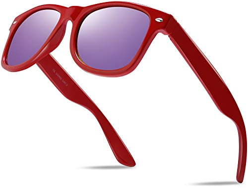 Hatstar Unisex Nerd Herren Sonnenbrille Verspiegelt | Retro Damen Sunglasses | UV400 CAT 3 CE | mit Federscharnier | incl. Gratis Brillen Putztuch (Rot (Gläser: Lila Verspiegelt))