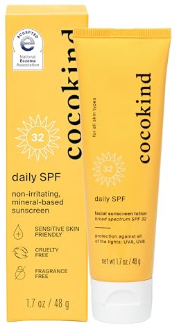 Cocokind Daily SPF, Mineral Face Sunscreen with Zinc Oxide, SPF 32, Reef Safe, Unscented, All Skin Types, Non-Toxic, Cruelty Free, 1.7 fl oz