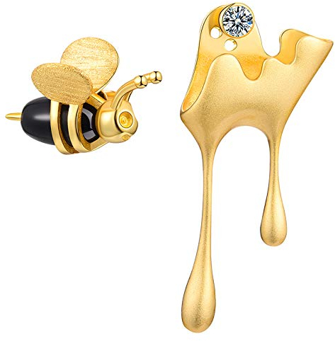 ✦ Geschenke für Frauen ✦Springlight Ohrringe Silber 925 Biene Ohrringe, Bienen Ohrringe Ohrstecker und Tropfender Honig Asymmetrische Ohrringe Bee Mama Geschenk.(Gold Bee and Honey)