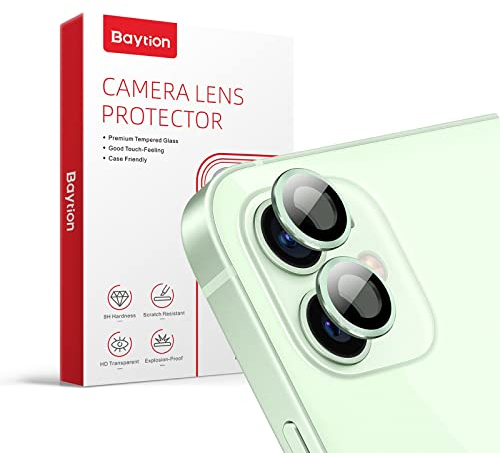 Baytion [2 pezzi pellicola fotocamera iphone 12/12 mini, vetro fotocamera a 360 gradi in lega di alluminio [antigraffio] [Colore originale]-Verde