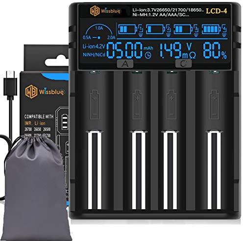 WISSBLUE 18650 Charger, Universal 26650 Battery Charger with LCD Screen Can Display Capacity, Adjustable Charging Speed, Suitable for Li-Ion Battery and 1.2v Ni-Mh/Ni-Cd AA AAA Battery