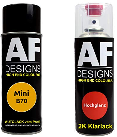 Alex Flittner Designs Vernis Voiture Pulvérisation Kit pour Mini B70 Volcanique Orange Uni 2K Vernis Transparent Basislack Aérosol Spray 2x400ml