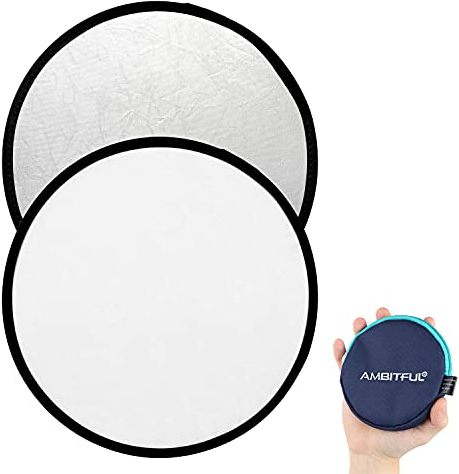 AMBITFUL Réflecteur Rond 2 en 1 de 30 cm, doré, argenté, Blanc, 30 cm, pour Prise de Vue en extérieur et en intérieur (argenté/Blanc)