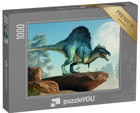 puzzleYOU: Puzzle 1000 Teile „3D-Illustration: EIN Spinosaurus auf Einer Klippe bei Mondschein“ – aus der Puzzle-Kollektion Dinosaurier, Tiere aus Fantasy & Urzeit