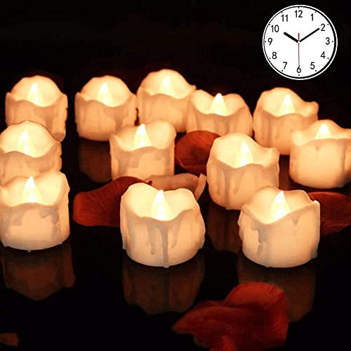 Led Tealight with Timer Battery-powered Flameless Flickering Candles for Party, Festival, Valentine's Day Decoration 12pcs, Children & Pet Friendly, Warm White