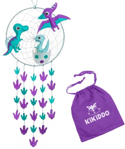Kikiddo Dinosaurier Traumfänger für Mädchen Schlafzimmer - Dino Traumfänger für Mädchenzimmer - Dinosaurier Raumdekoration für Mädchen - Dinosaurier Wanddekoration Lila