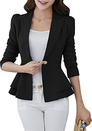 YMING Blazer da Donna Abiti Casual con Spalla Imbottita Blazer con Bottoni da Ufficio Nero XXL