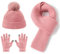 Lallier 3-teiliges Kinder-Set mit Mütze, Schal und Schneehandschuhen, Winter-Strickmütze, warme, weiche Pom-Pom-Mütze für Jungen, Mädchen und Kleinkinder (Rosa)