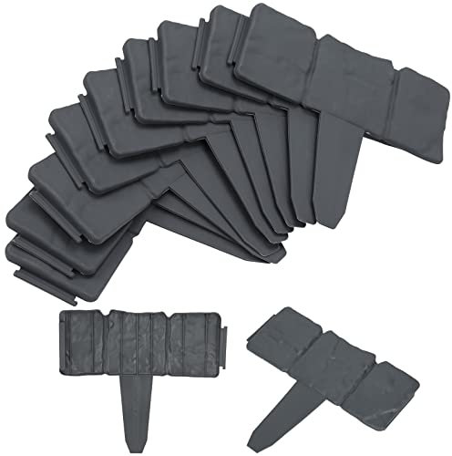 Gimisgu Rasenkante Kunststoff 15M Anthrazit 60 Stücke Beeteinfassung Steinoptik Garden Border aus Polypropylen Mähkante Beetumrandung Palisade Garten dekorativ 1 Element BxHxT: 25x23x1 cm