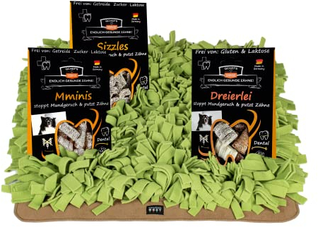 QCHEFS Schnüffelspaß für Hunde mit Zahnpflege Snack- auch Entspannung- Beruhigung- Training und leckere Belohnung- gleich noch lecker knuspernd Zähne putzen gegen Mundgeruch- Plaque (Schnüffelrasen)