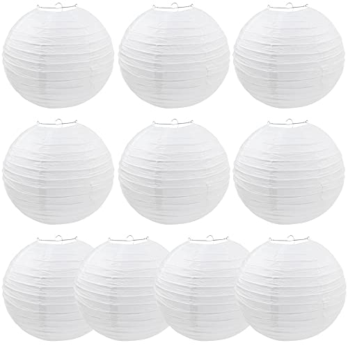 Papier Laterne,10 Stücke Lampion in Kugel-Form Lampenschirm Rund Lampions Weiß Papier Laterne Feier Lampions,Für Garten,Hof,Terrasse,Hochzeit,Fest Deko