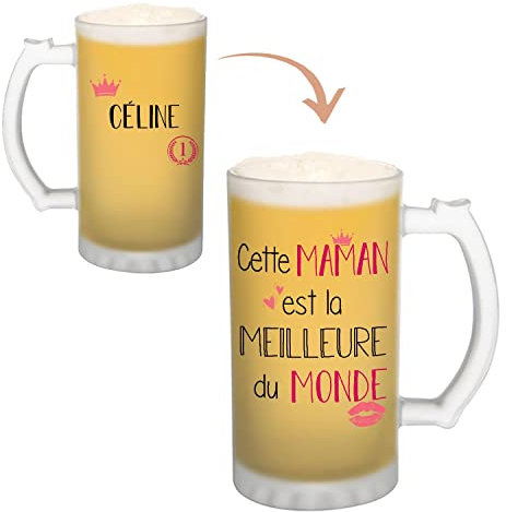 Chope de bière Céline Meilleure Maman | Verre Alcool Pinte Prénom Idée Cadeau Fête des Mères original | Imprimé en France