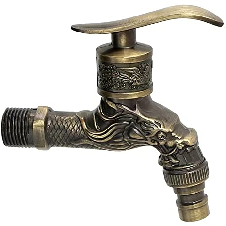 VOANZO Grifo de latón de 1/5.1 cm, grifo genérico antiguo de bobina de cerámica, grifo tallado en forma de dragón para cocina, baño, jardín