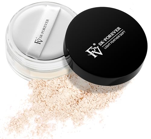 FV Puder Makeup Setting Powder,Fixier Puder mit Puff,Translucent Loses Powder zum Mattieren und Baking Powder, Ebenmäßigen Teint ,Lang anhaltende Ölkontrolle (Elfenbein)