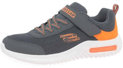 Skechers Boys Sneaker, Charcoal & Orange Synthetic/Textile/Trim, 28 EU