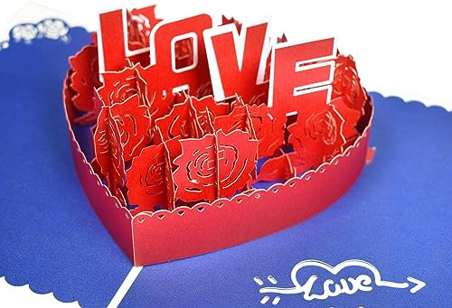 GREETING ART Karte Zum Valentinstag, Geburtstagskarte Pop Up, Hochzeitskarte, Pop-Up Karte Liebe,3D Herz Rote Rose - Liebeskarte Hochzeitstag & Jahrestag,für Mutter Frau Oder Freundin