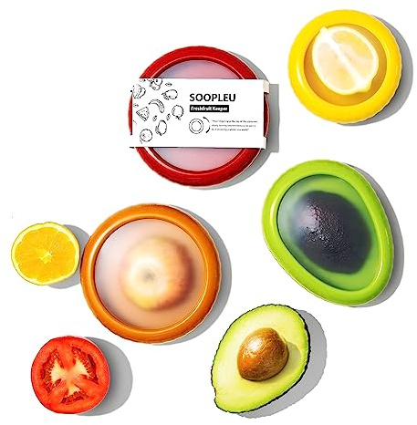 SOOPLEU Avocado Saver & Onion Storage, 4Pcs Silicone Fresh Produce Holder