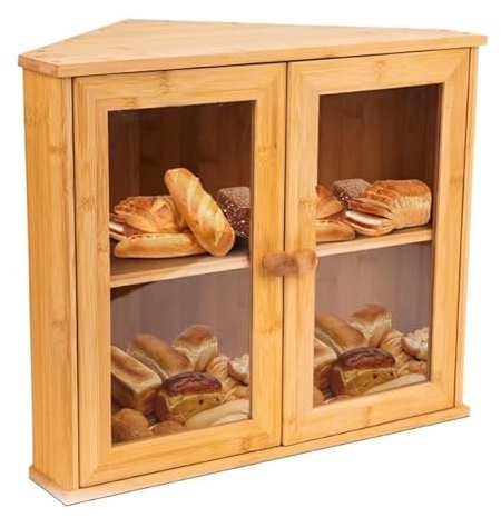 Boîte à pain d'angle pour comptoir de cuisine – Boîte de rangement en bambou pour pain, pâtisserie et levain maison – Poubelle en bois hermétique pour comptoir de cuisine de ferme (taille L, double