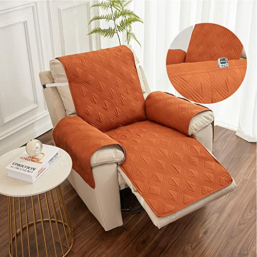 FANSU Stretchhusse für Relaxsessel Komplett Sesselbezug mit Tasche, 1 Sitzer Sesselschoner für Recliner Stuhl Sessel, Stretch Sofabezug, Elastisch Bezug für Fernsehsessel Liege (Orange)