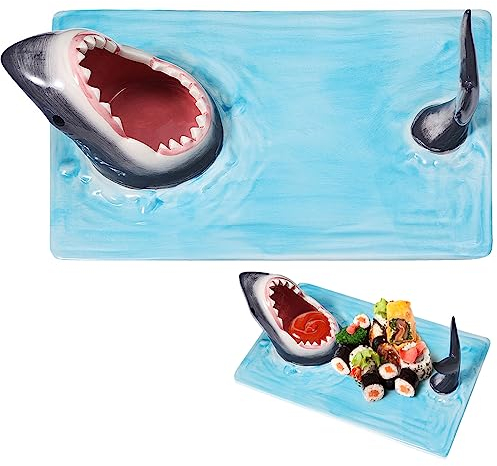 Djungelskog Shark Sushi Plate - Hand-Painted Ceramic - Lead-Free - Food-Safe Materials - Secure and Sturdy - Microwave/Oven/Freezer/Dishwasher Safe -Gift for Sushi Enthusiasts!