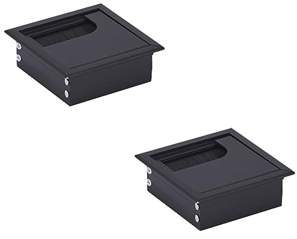 HOOZ 2X Kabeldurchführung Schreibtisch, 80mm Aluminium Kabeldurchlass mit Bürstendichtung, Kabeldurchführung Tisch für Tisch Büro Arbeitsplatten, Kabelkanal für Möbel und Schreibtisch (Quadratisch)