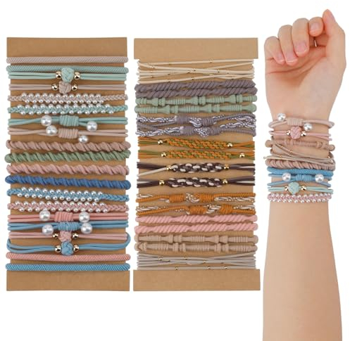 40 Stück Boho Armband Haargummi Elastische Boho Haargummi, Bellody Haargummi Elastische Pferdeschwanz Halter für Dickes und Dünnes Haar