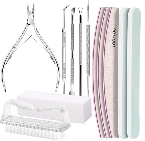 Kit di lima per unghie per manicure, kit per rimuovere cuticole, lima per unghie e buffer con lime per unghie bifacciali/lime per lucidatura/pinza per cuticole/spingi cuticole/lima per unghie dei