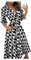 Nidddiv Elegante Cocktailkleider für Damen UK Gedruckt V Ausschnitt Freizeitkleider Taille Swing Kleid Langarm Ballkleid Mode Knielang Abendkleider Bunt Herbst Winter Arbeitskleid, grau, Medium