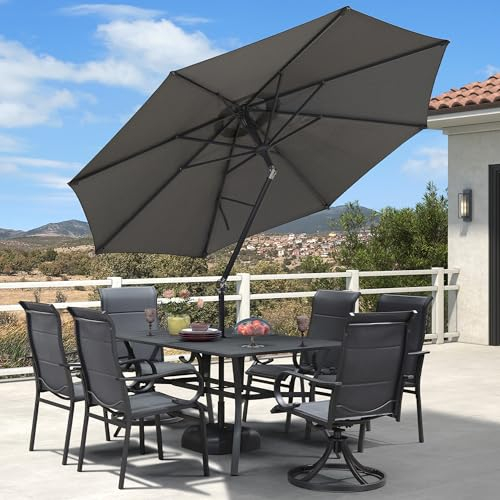 PURPLE LEAF Parasol 2,7 m Rond inclinable, Parasol de Jardin Exterieur UV 50+ avec 2 Boutons de Réglage D'inclinaison et 8 Baleines en Aluminium, pour Balcon, Terrasse, Plage, Gris