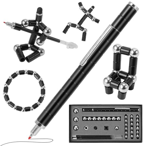 Magnetic Fidget Pen, Magnet Stift für Frauen und Männer, Magnetischer Kugelschreiber Lustig Multifunktions Magnetstift, Coole Gadgets Geschenk Spielzeug für Geburtstag und Weihnachten (Schwarz)