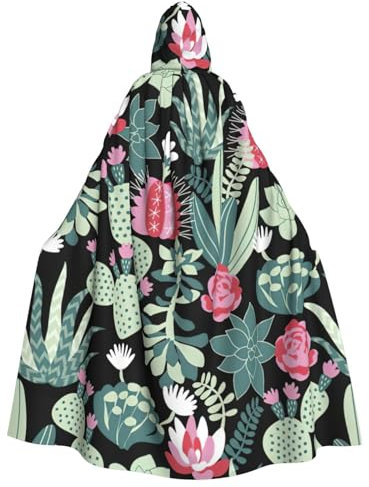 NEZIH Karnevalsumhang mit Kapuze, für Erwachsene, Vampir- und Hexenkostüm, Umhang, 185 cm, Größe XL, Kaktus 2