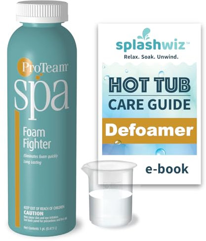 ProTeam Spa Foam Fighter – Éliminateur de mousse de spa aide à la mousse du duvet pour jacuzzi avec guide d'entretien SplashWiz des produits chimiques pour jacuzzi – Fabriqué aux États-Unis (1 pt)