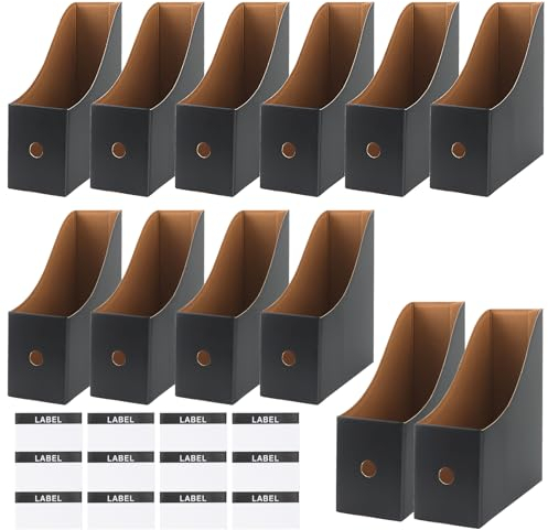 MUNGHOK Porte-revues A4 en papier kraft noir - Lot de 12 - Organiseur de bureau pour documents, fournitures de bureau