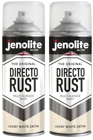 JENOLITE Directorust Spray Paint Satin Finish | IVORY WHITE | 2 x 400ml | Direct To Rust Spray Paint For Metal | All-In-One Multi Surface Paint for Metal, Wood, Plastic, Ceramic | RAL 1013