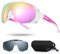 Odoland Cycling Sunglasses UV400 Magnetic Interchangeable Lenses Polarized Sport Sunglasses for Driving Cycling Baseball Outdoor Sports for Men Women Pink