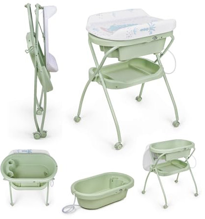 MS BabyWorld – Bubble – Bañera Ergonómica para Bebé con Patas | Cambiador Impermeable Acolchado | Cierre Compacto | Organizador | 4 Ruedas con Frenos
