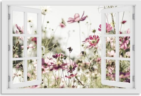 timalo Wandbild Outdoor wetterfeste Bilder für draußen | Gartenbilder Innen & Außen | Landschaftsbilder Acryl Glas Fensterblick Effekt | 120x60cm Blumen Feld