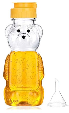 Kunststoff-Honigflaschen mit Trichter, 240 ml, leere Quetsch-Honiggläser, auslaufsicherer Honigspender, kein Tropfdeckel, Honigbärbehälter für Ketchup, Senf, Salat, Dressing, Sauce, Sirup, Öl, Epoxid,